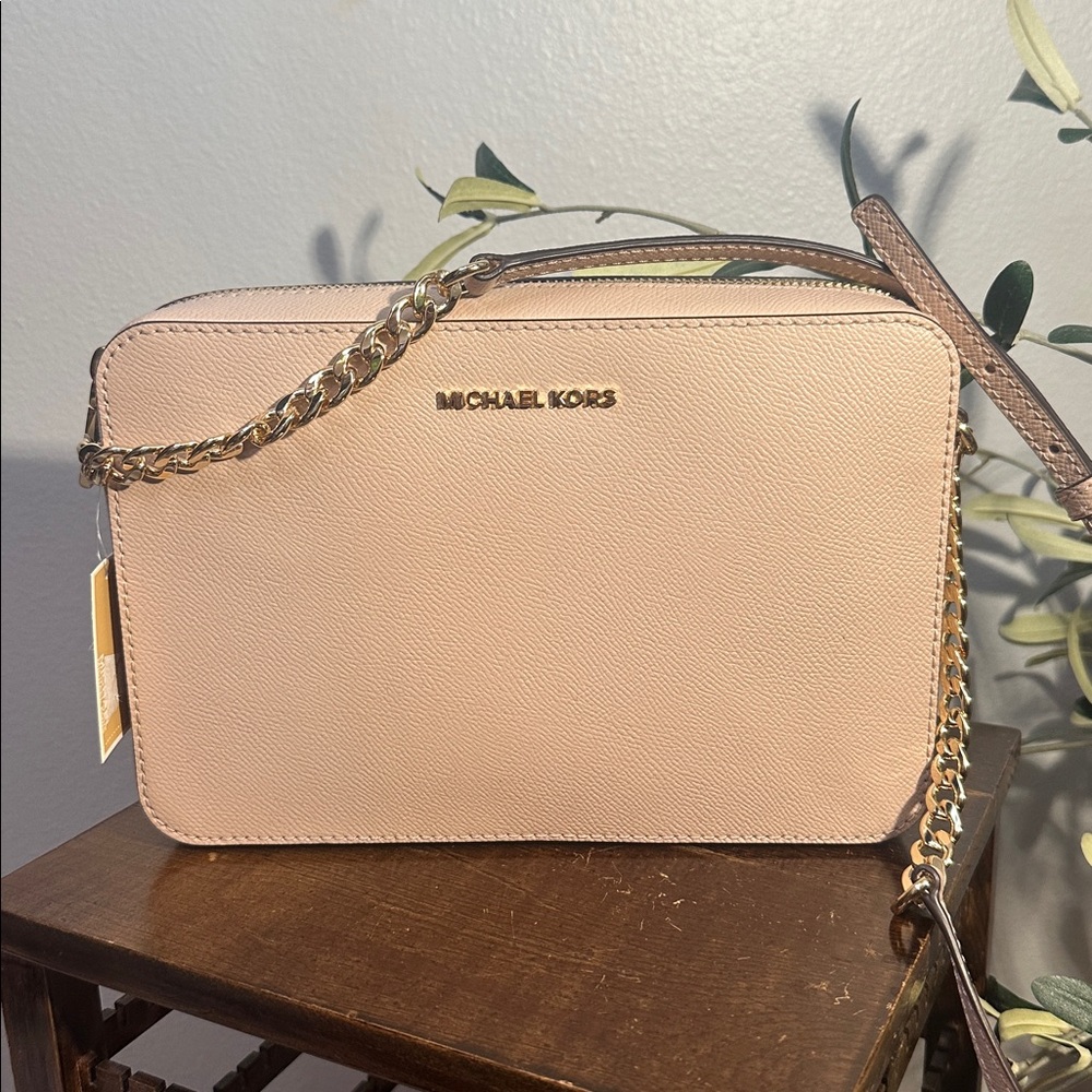 Michael Kors Jet Set Leather Crossbody Bag Soft Pink Gold
